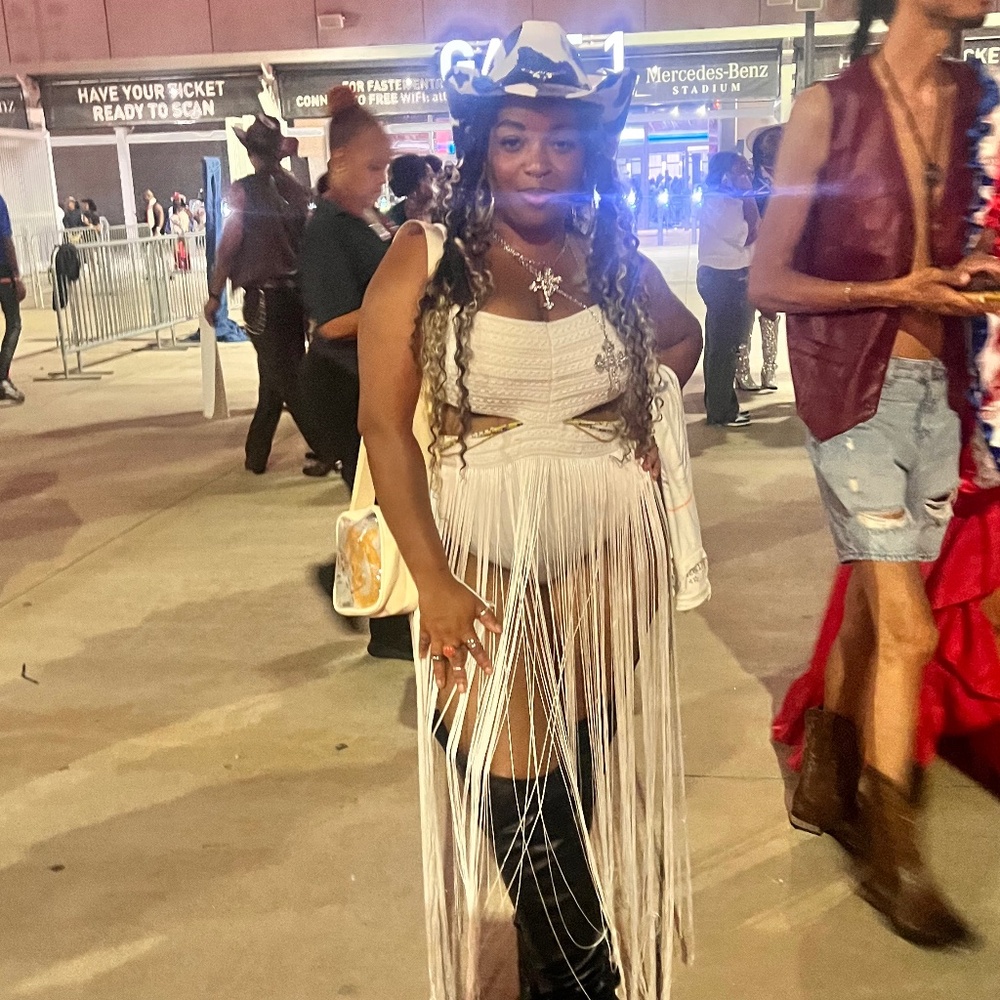 RODEO READY FRINGE MAXI DRESS IN WHITE - L